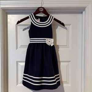 Jessica Ann Navy and White Striped Girls Dress with bow